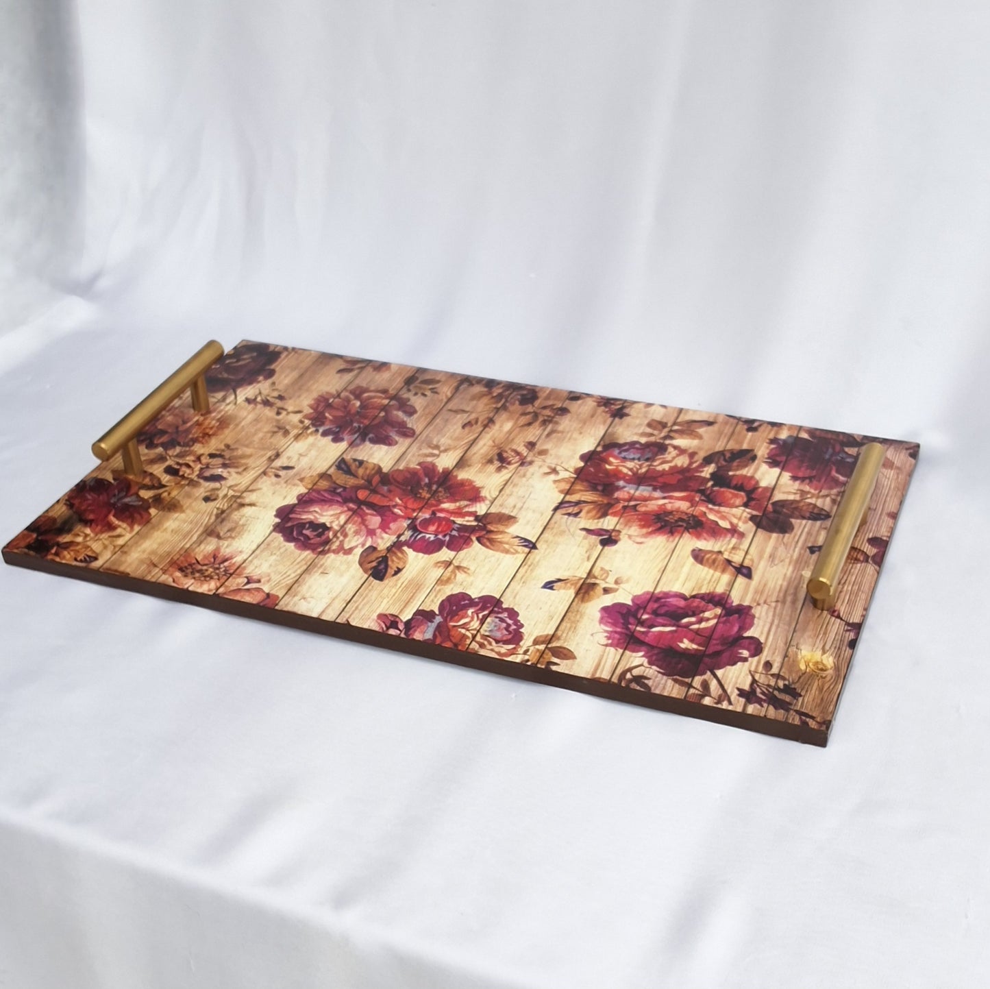 Rustic Bloom Wooden Tray