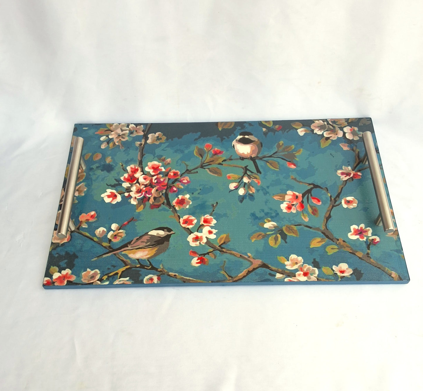 "Teal Bloom" Wooden Tray