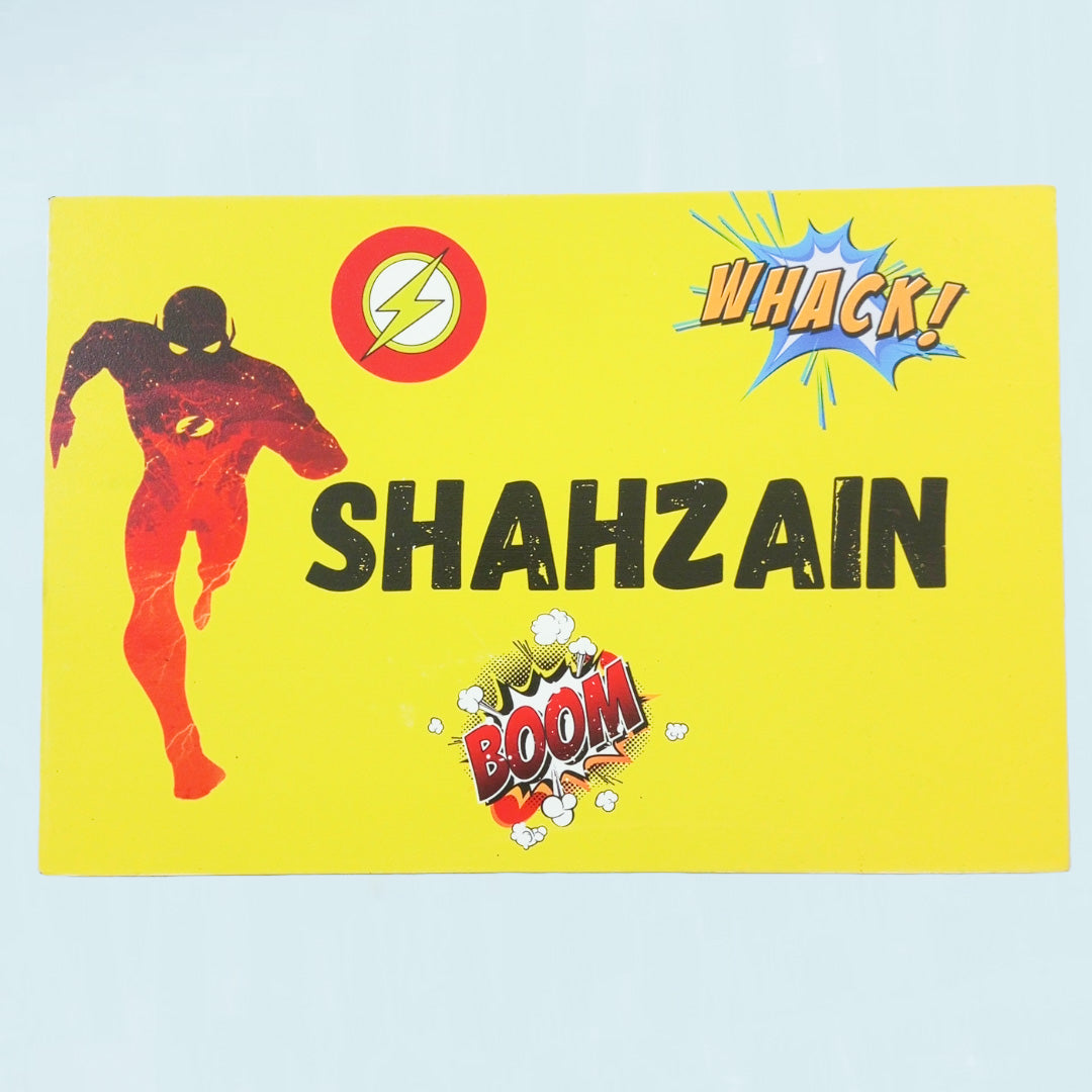 Flash Themed Wooden Name Plaque / wooden wall hanging, ideal for kids room decoration and as a gift.