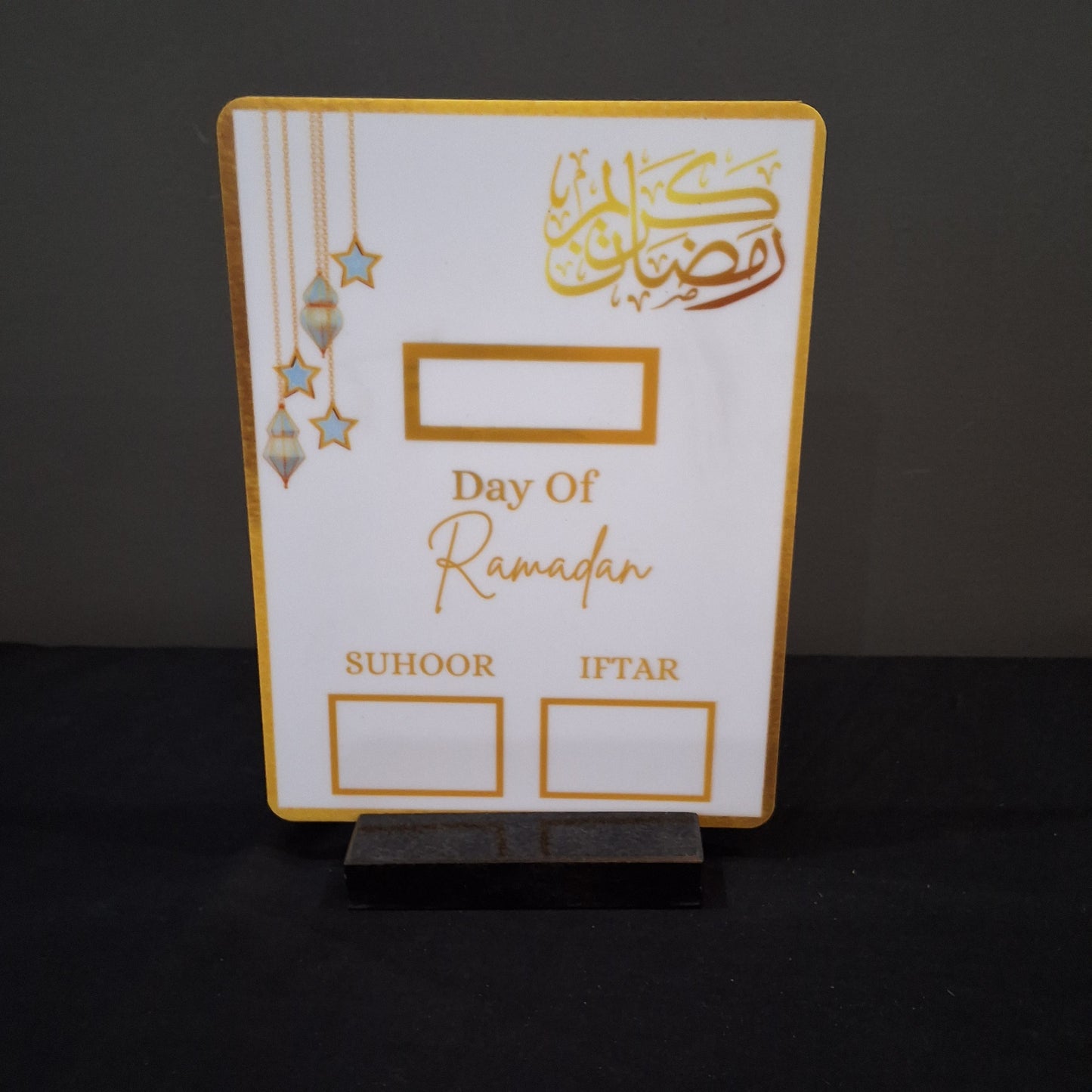 Acrylic Ramadan Countdown Calendar in Pakistan. Best Ramadan / Ramazan gift. Write day of Ramadan, Suhoor and Iftar timings.