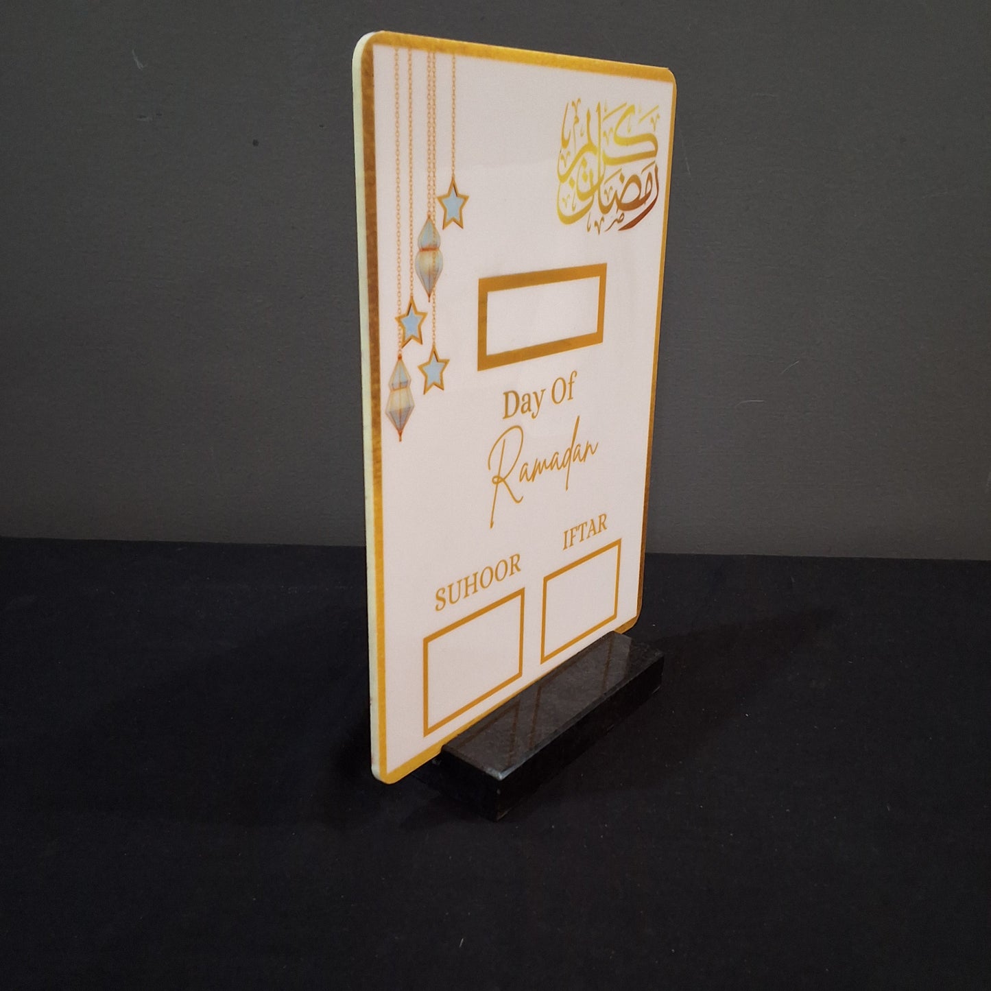 Acrylic Ramadan Countdown Calendar in Pakistan. Best Ramadan / Ramazan gift. Write day of Ramadan, Suhoor and Iftar timings.