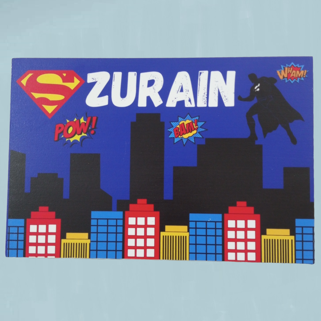 Superman Themed Customized Wooden Name Plaque