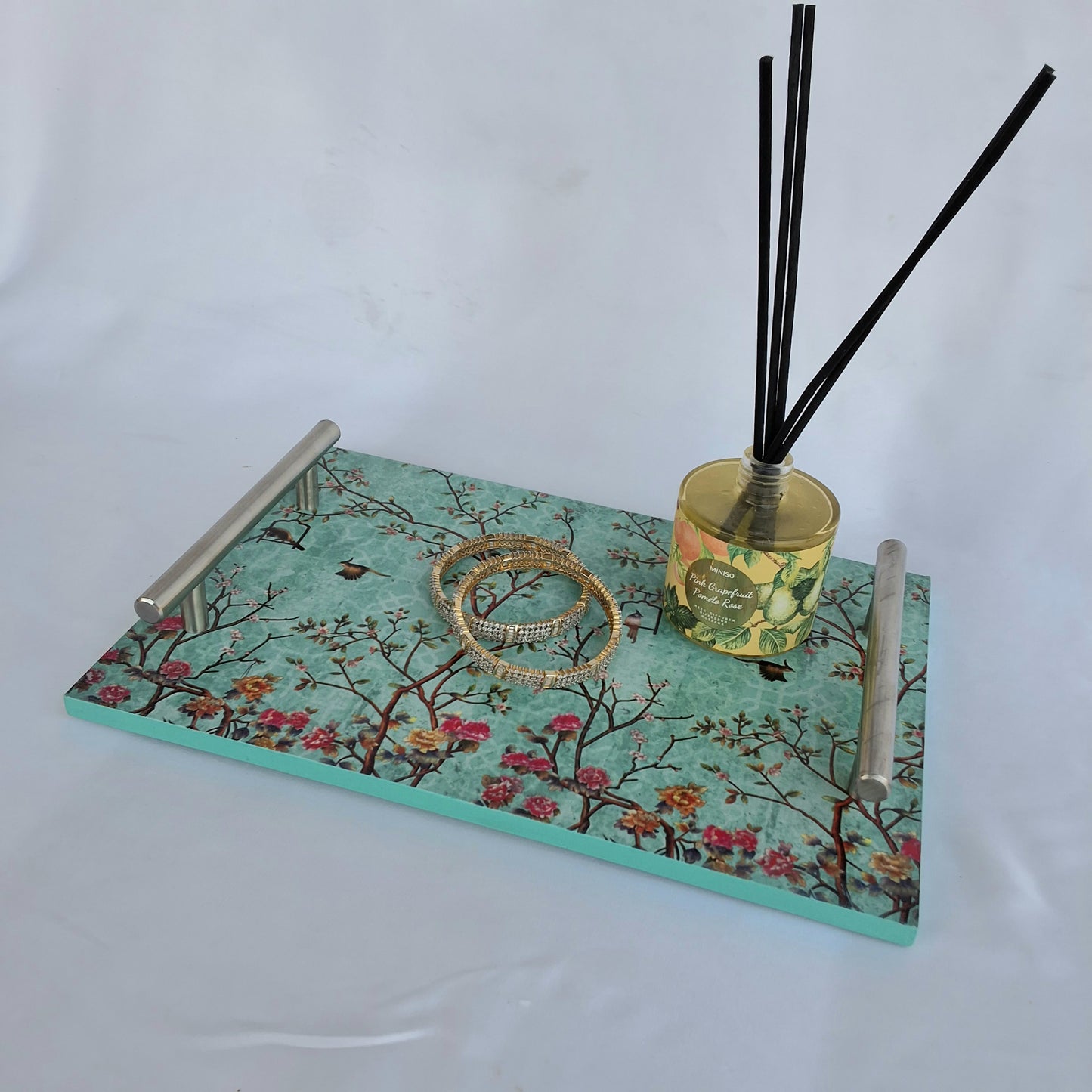 Digitally printed multipurpose wooden trays. Can be used as serving tray as a decorative tray or as a perfume tray.