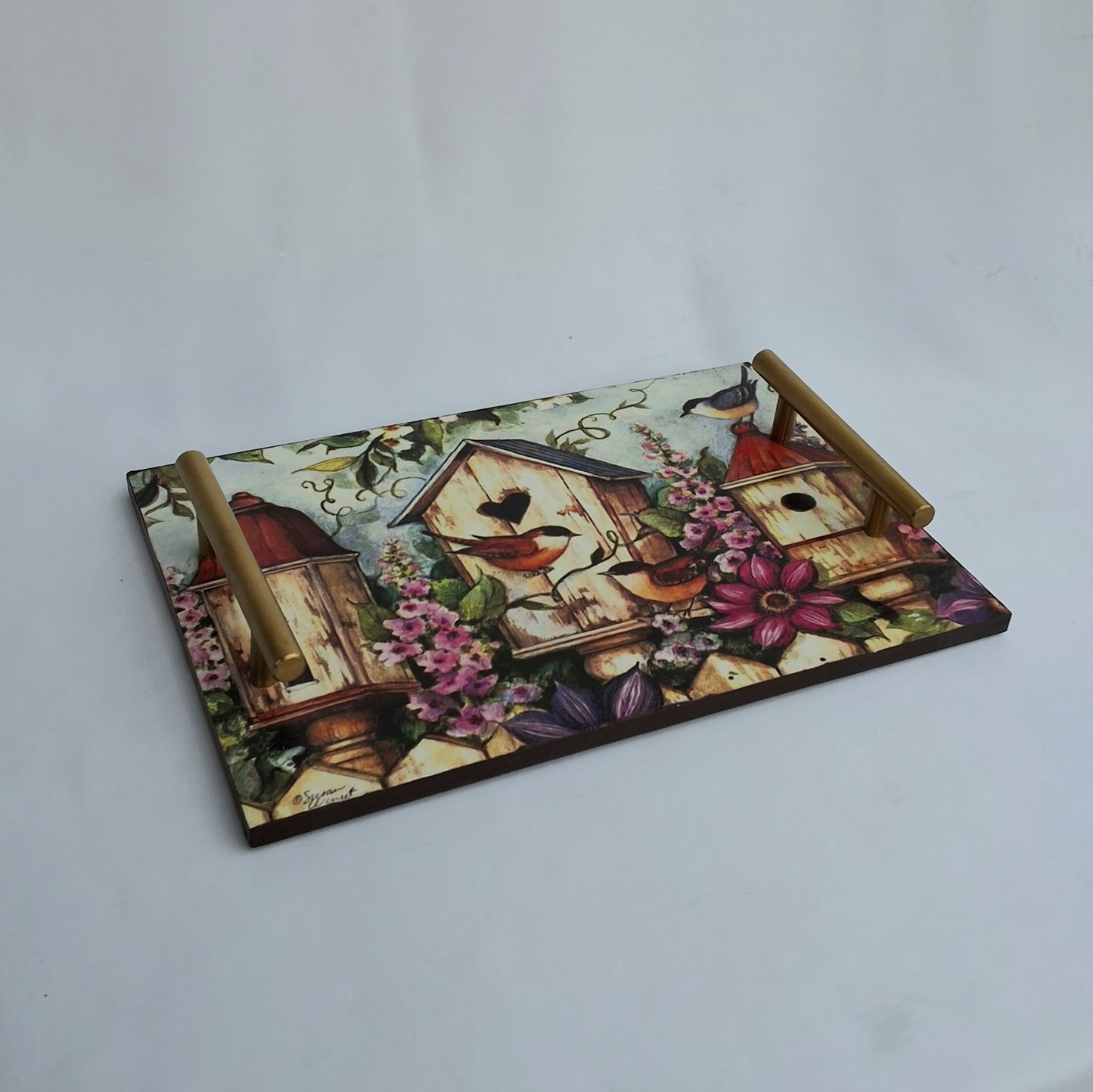 Wooden tray in Pakistan Vintage print. Use as a decorative tray or serving tray
