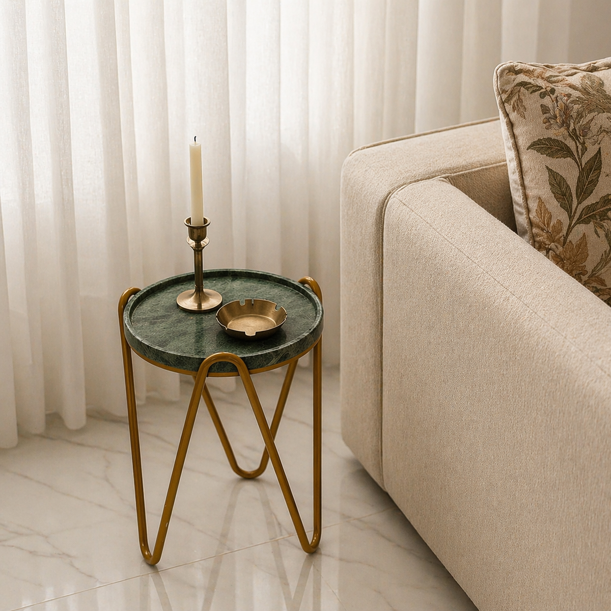 Aurora Table Green - Marble End Table