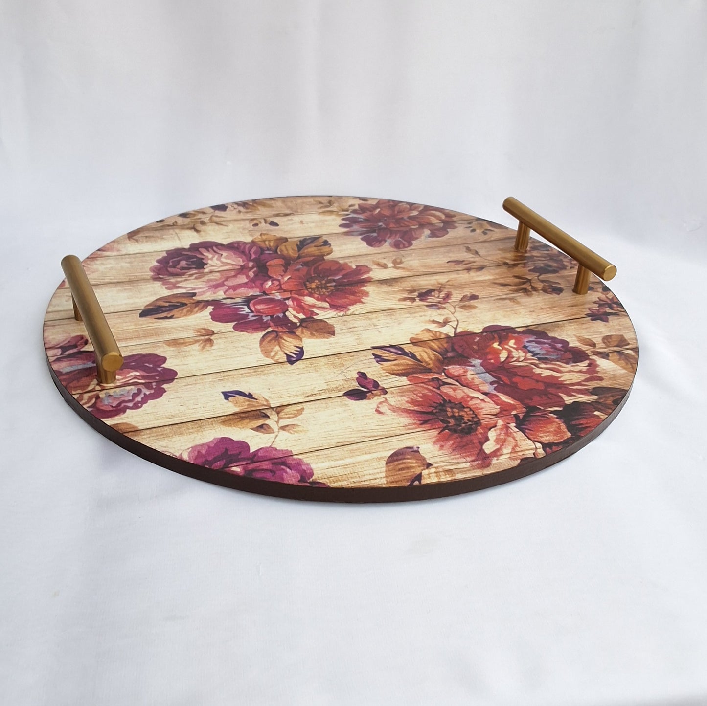 wooden tray in Pakistan. floral print. Can be used as a decorative tray or as a serving tray.