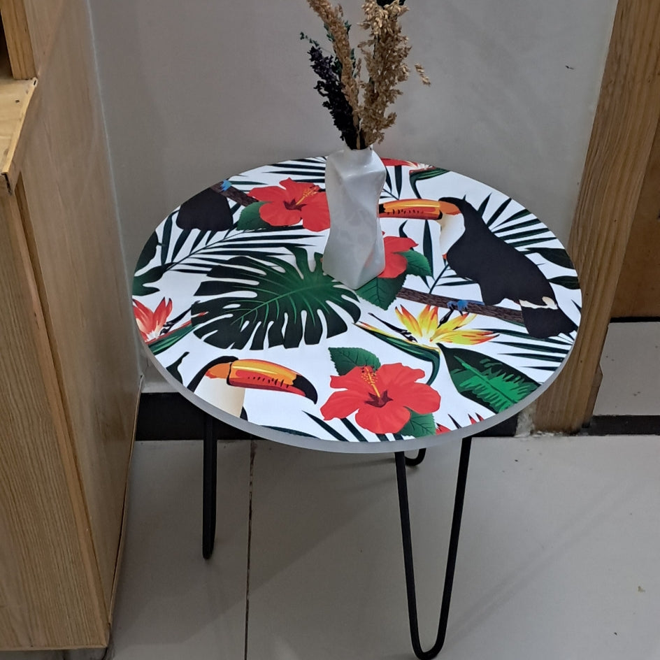 wooden coffee table with digitally printed wooden top and metallic legs. beautiful home decor and a perfect gift.