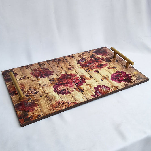 Rustic Bloom Wooden Tray