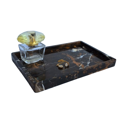Black and Gold Marble Tray handmade in Pakistan. Vanity tray, decorative tray