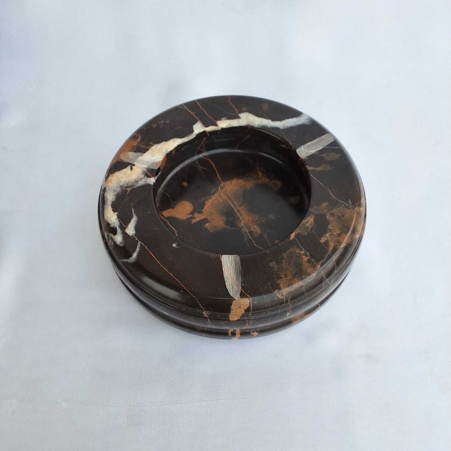 Handmade ashtray made from natural marble in Pakistan.  Black and Gold marble Home decor piece 