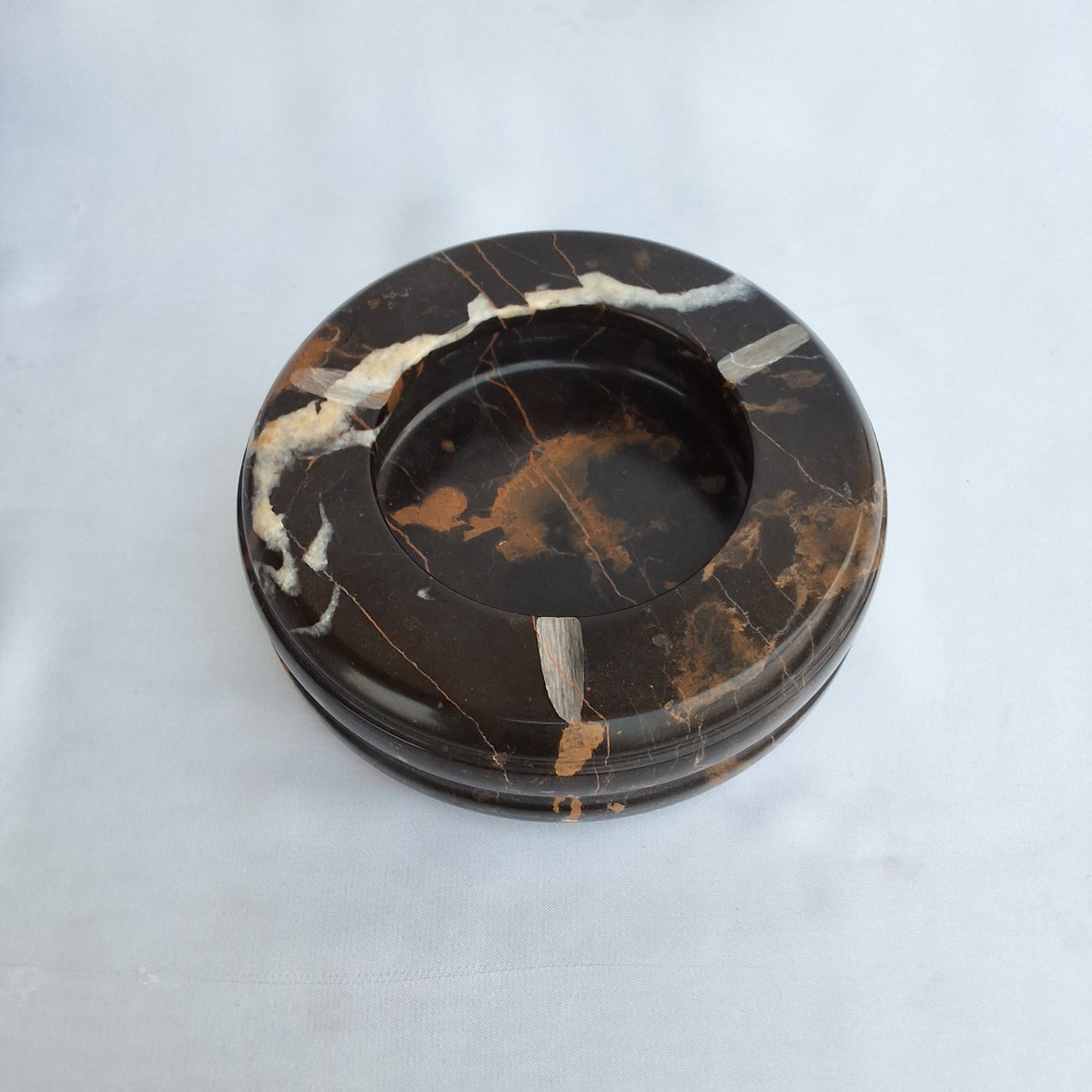 Handmade ashtray made from natural marble in Pakistan.  Black and Gold marble Home decor piece 