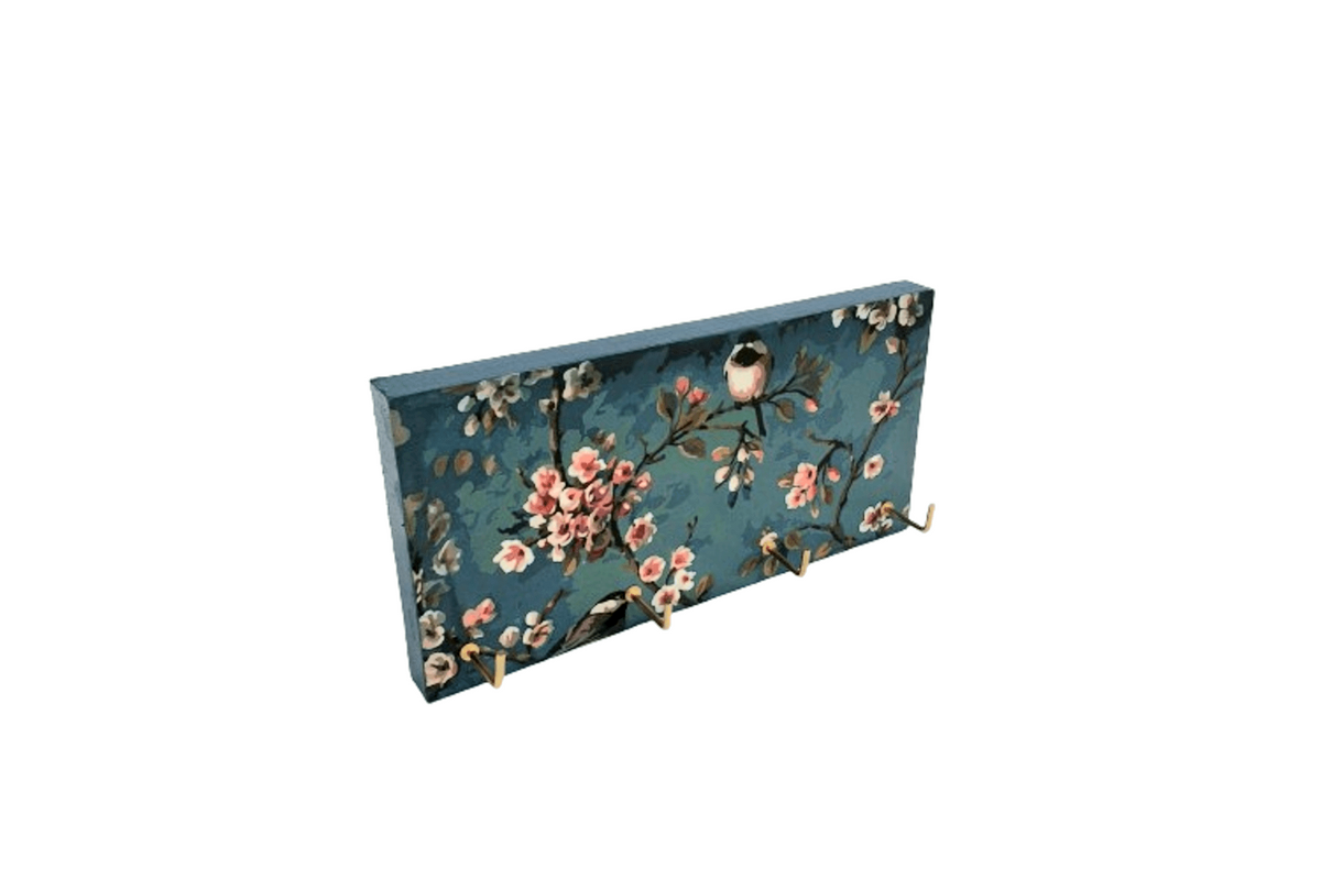 Birds and floral themed key hanger / jewelry hanger. wooden key holder