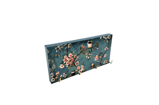 Birds and floral themed key hanger / jewelry hanger. wooden key holder