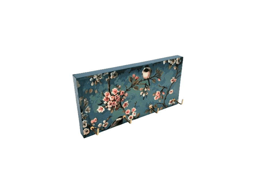 Birds and floral themed key hanger / jewelry hanger. wooden key holder