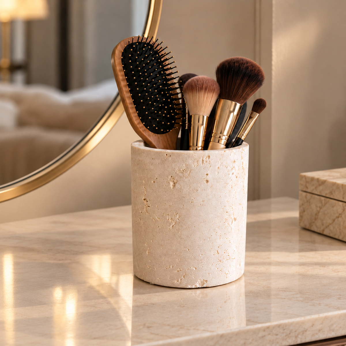 Travertine Hair brush holder, Travertine makeup brush holder