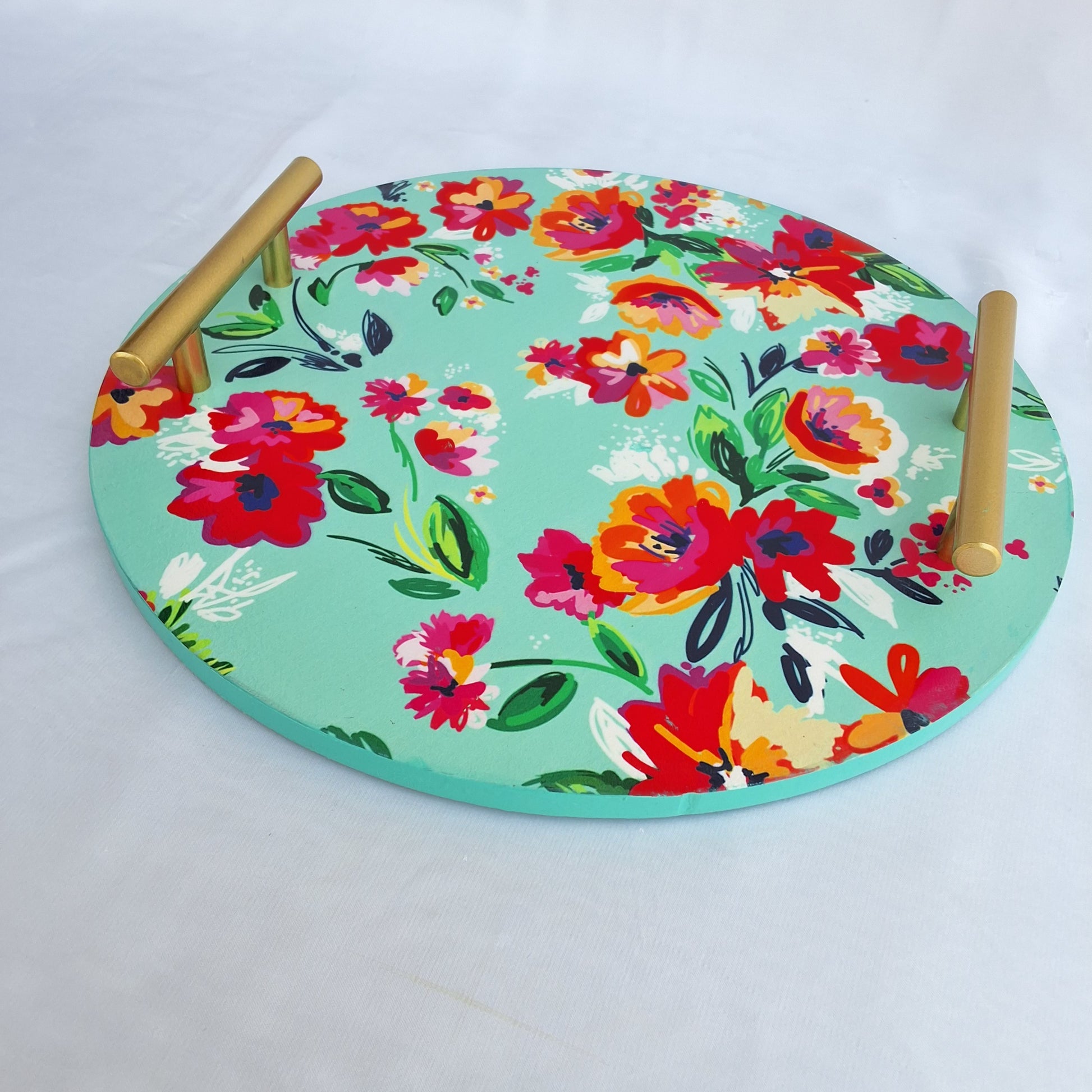 Floral wooden tray in Pakistan, digitally printed. Decorative tray, serving tray