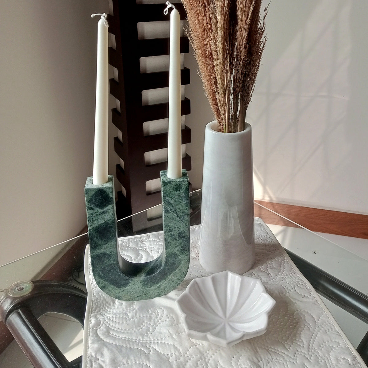 Hand crafted Green marble candle holder. perfect home decor and gift