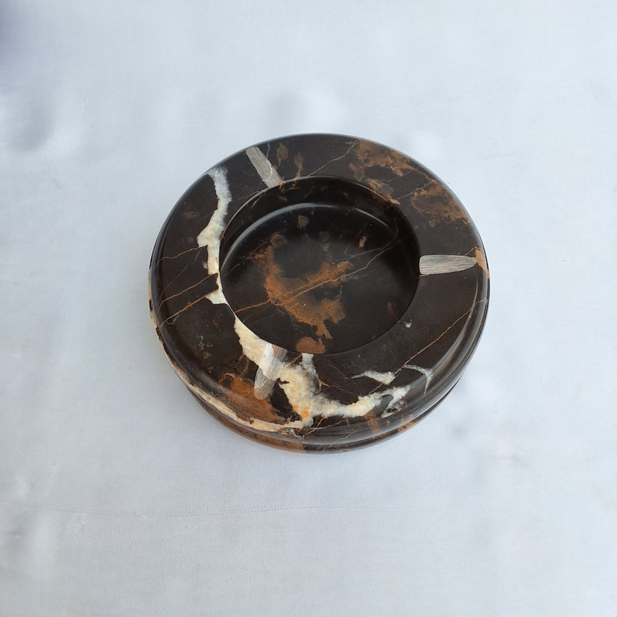 Handmade ashtray made from natural marble in Pakistan.  Black and Gold marble Home decor piece 