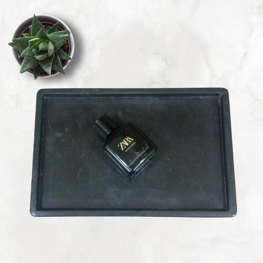 Jet Black Marble Tray Rectangular hand made from natural marble. Marble vanity tray made in Pakistan. 
