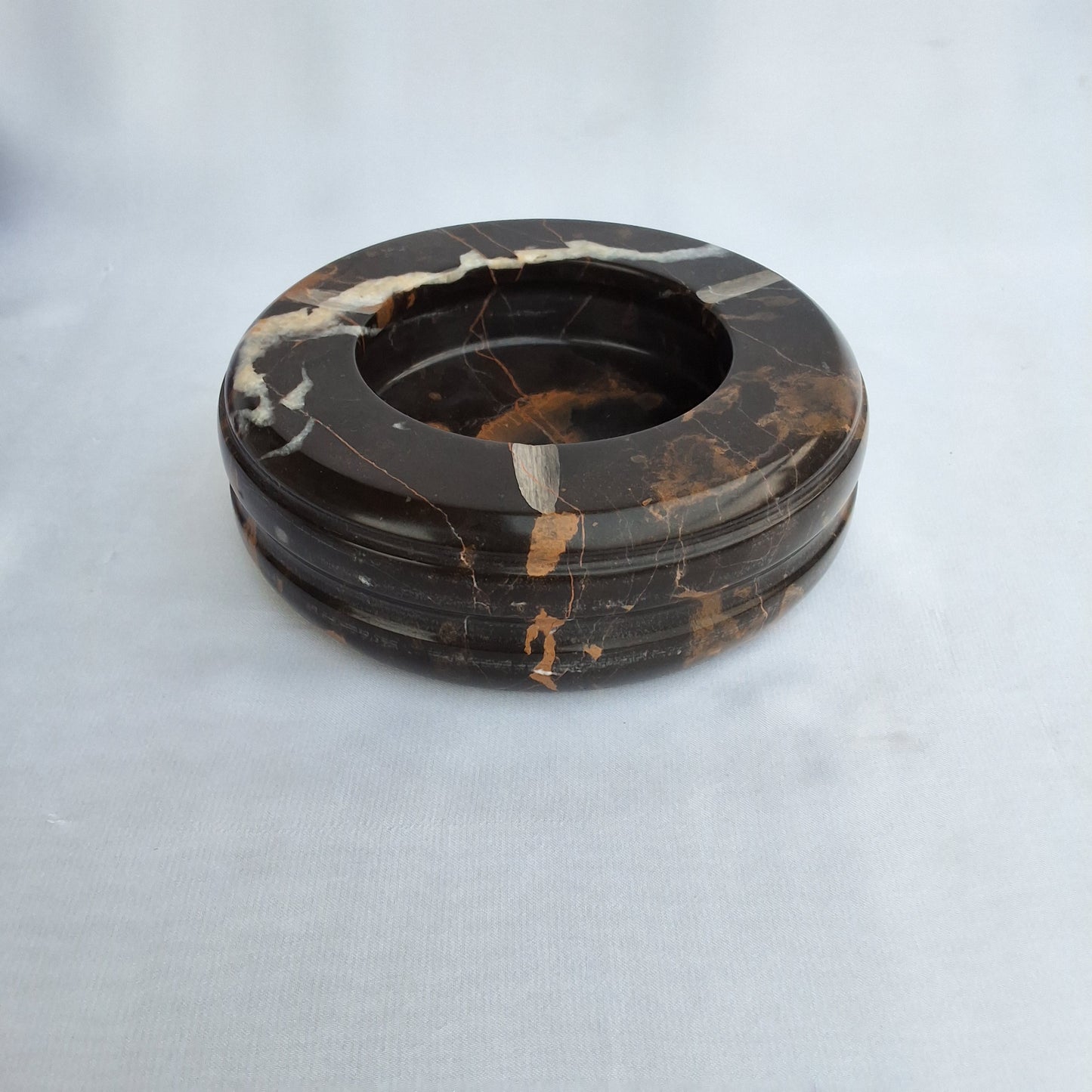 Handmade ashtray made from natural marble in Pakistan.  Black and Gold marble Home decor piece 