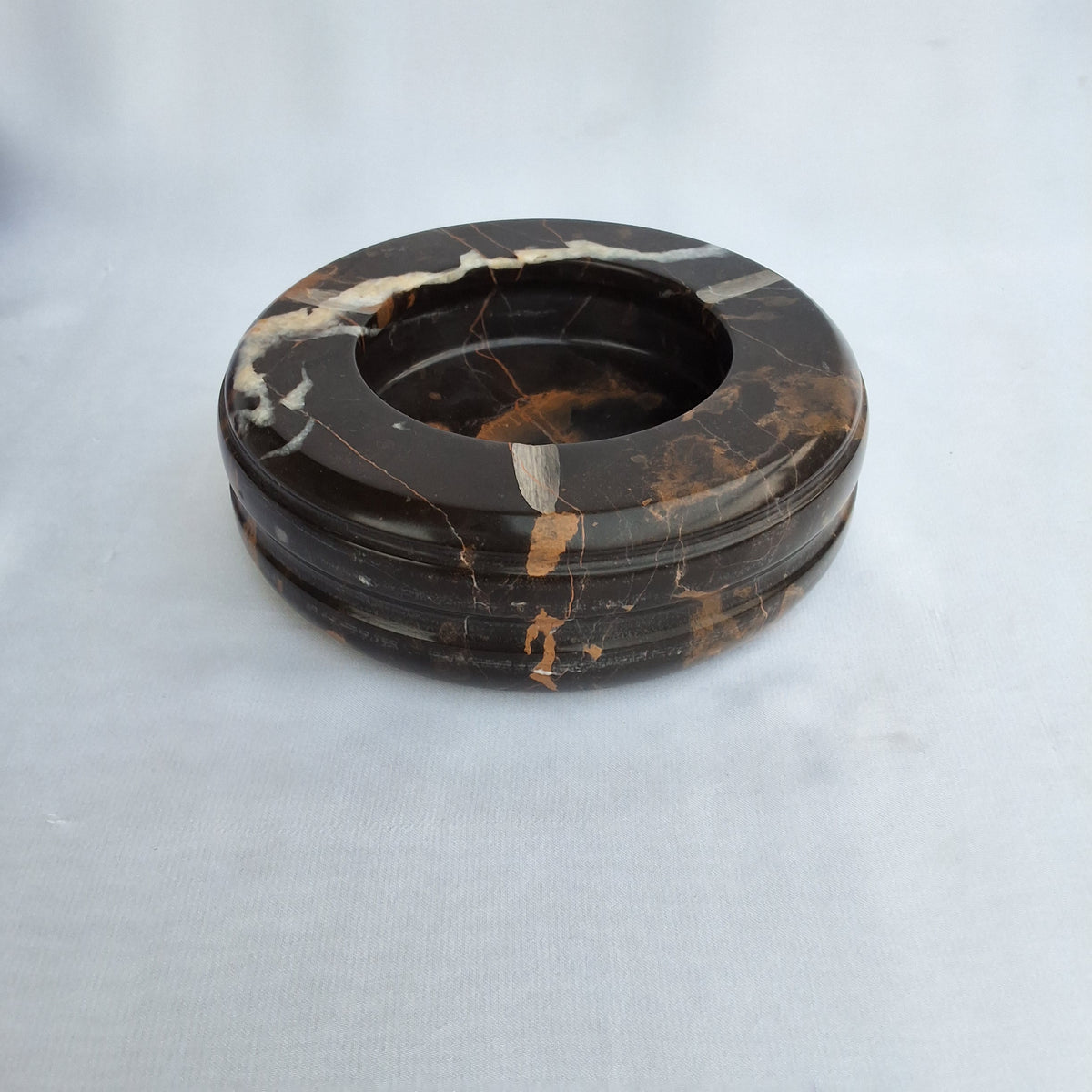 Handmade ashtray made from natural marble in Pakistan.  Black and Gold marble Home decor piece 