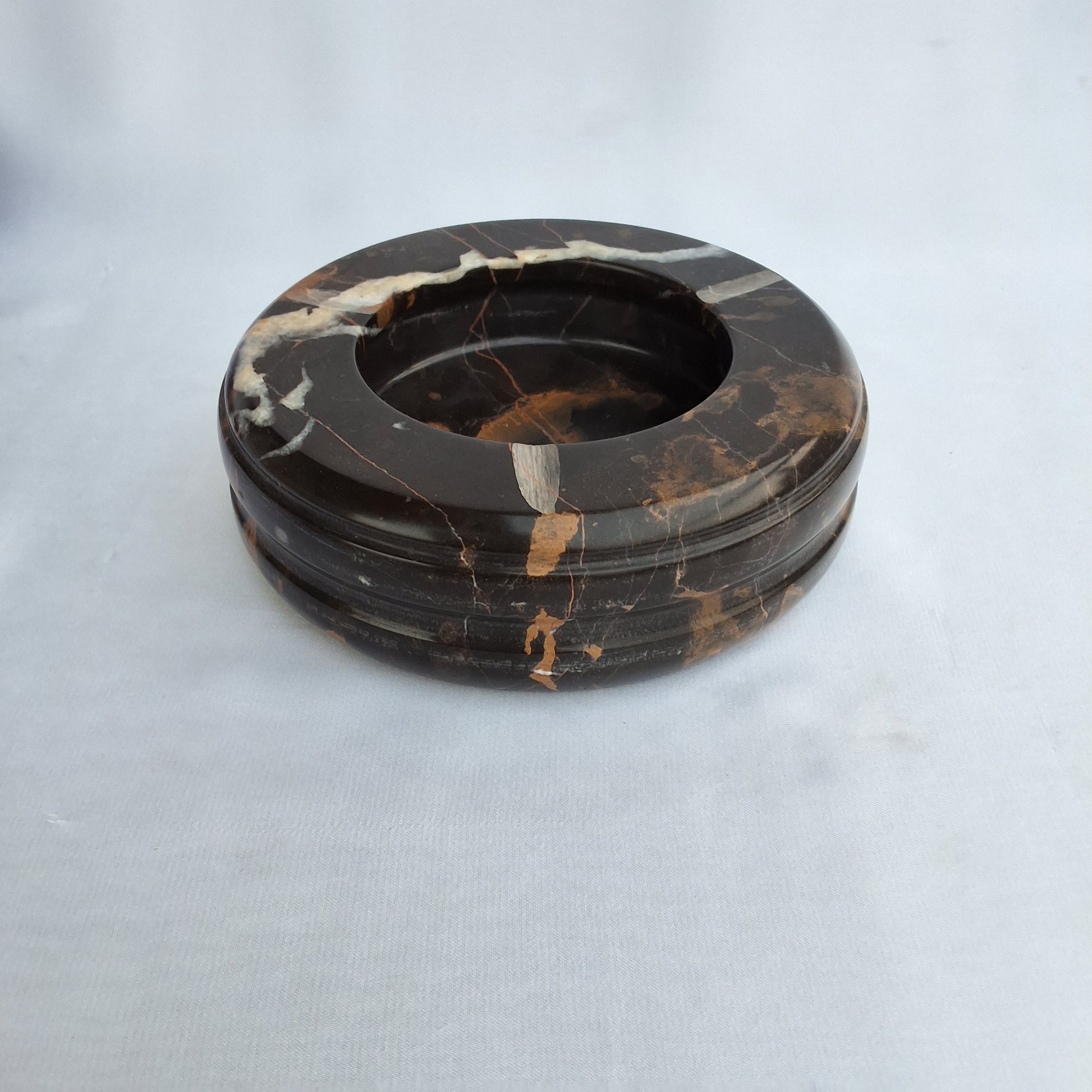Handmade ashtray made from natural marble in Pakistan.  Black and Gold marble Home decor piece 