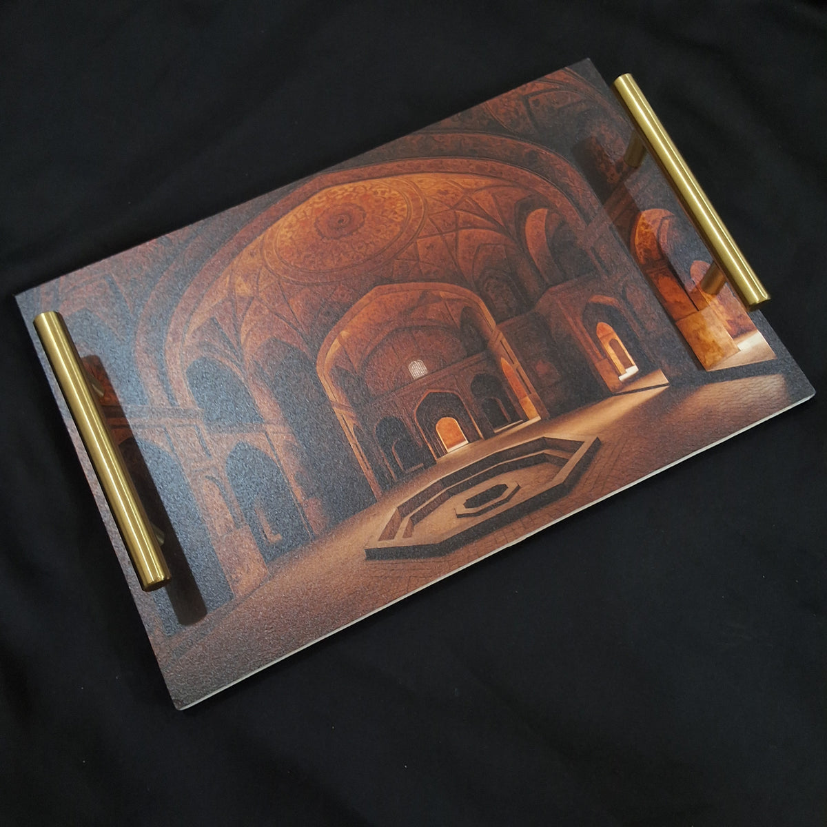 digitally printed wooden tray with Shahi hamam's picture printed on it. Serving tray, decorative tray. perfect for gifting