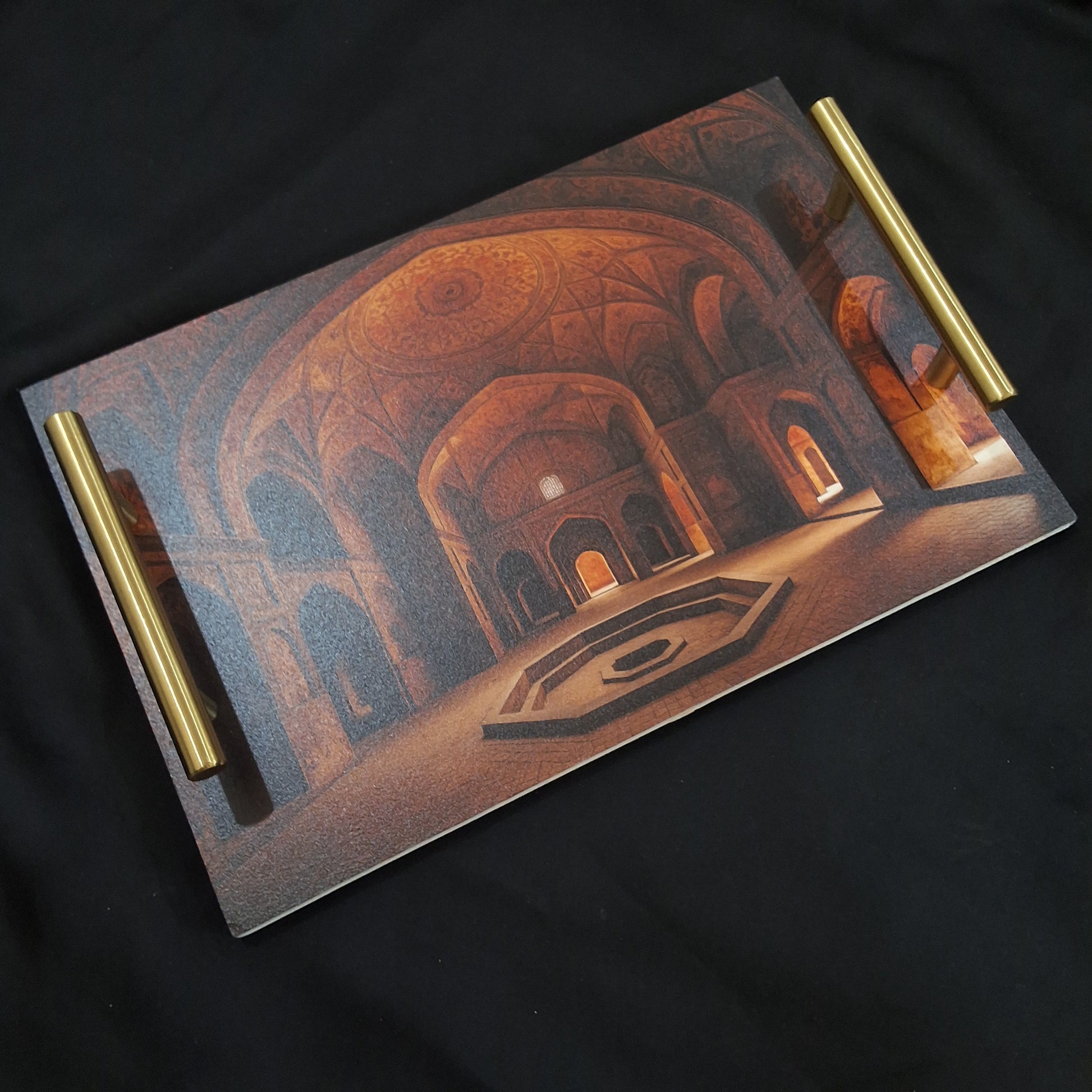 digitally printed wooden tray with Shahi hamam's picture printed on it. Serving tray, decorative tray. perfect for gifting