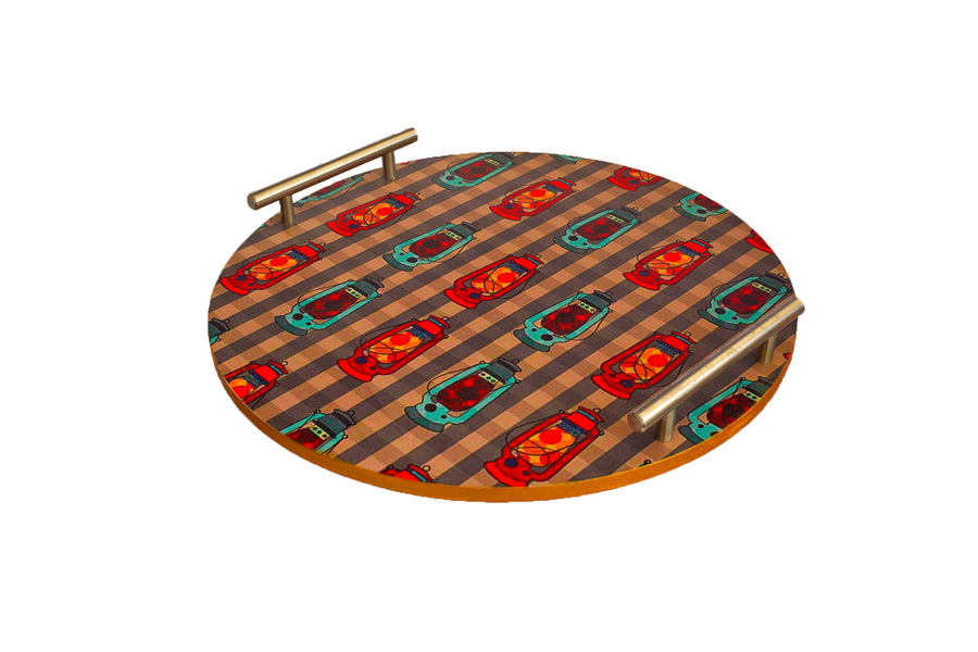 Wooden tray with traditional Pakistani lanterns printed on it. This serve ware or tableware can be used for as serving tray or decorative tray. 