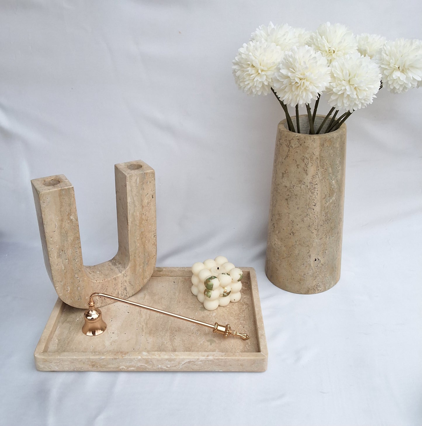 Travertine Tray , Travertine Vase, Travertine Candle holder. Handmade from natural stones in Pakistan