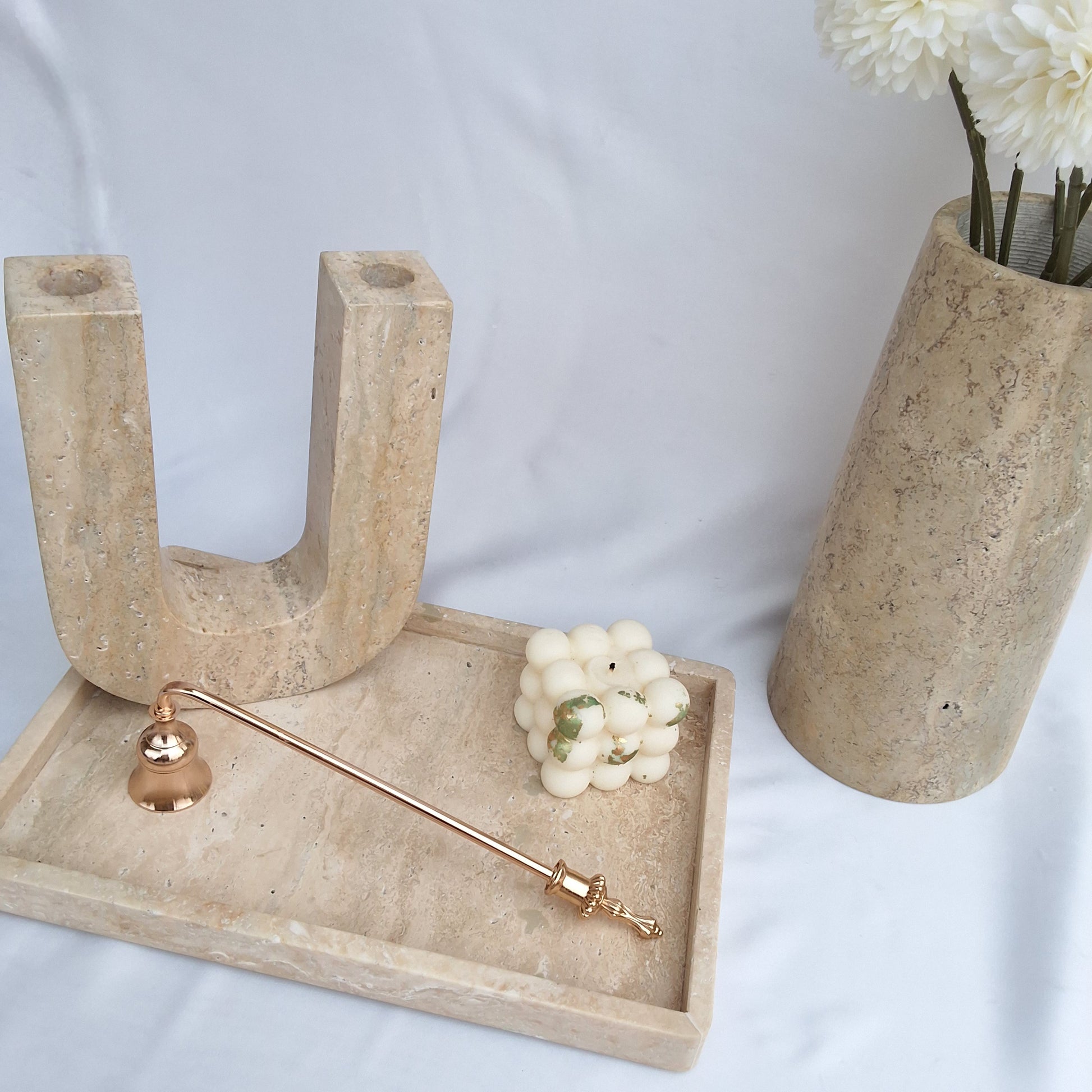 Travertine Tray , Travertine Vase, Travertine Candle holder. Handmade from natural stones in Pakistan