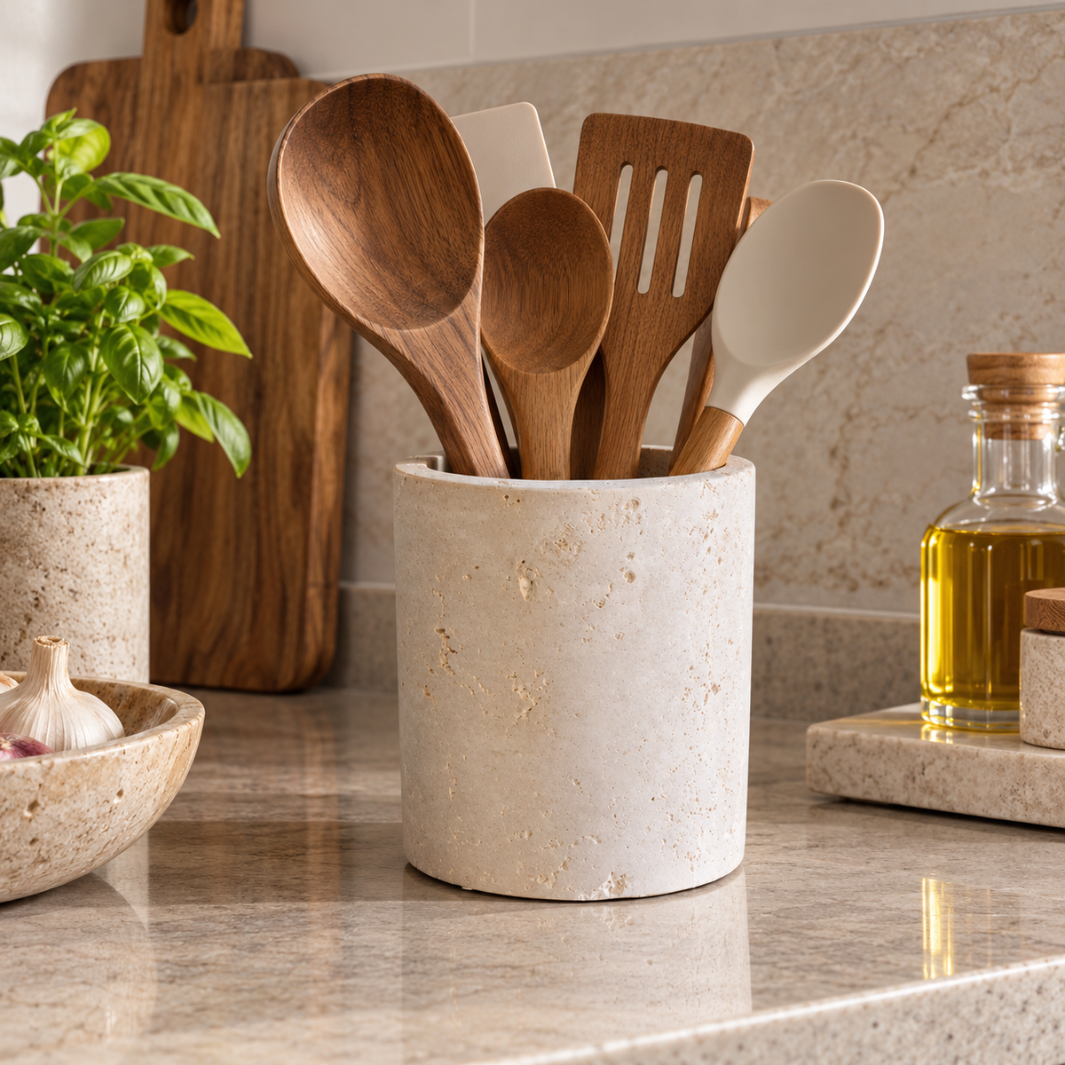 Travertine spoon holder