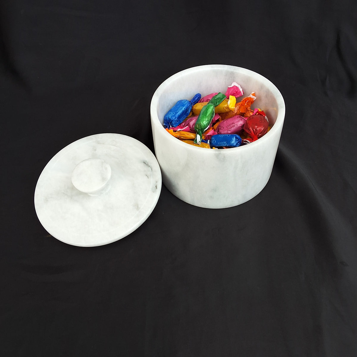 Ziarat White marble jar/ marble canister . hand crafted from natural marble in Pakistan. natural stone jar