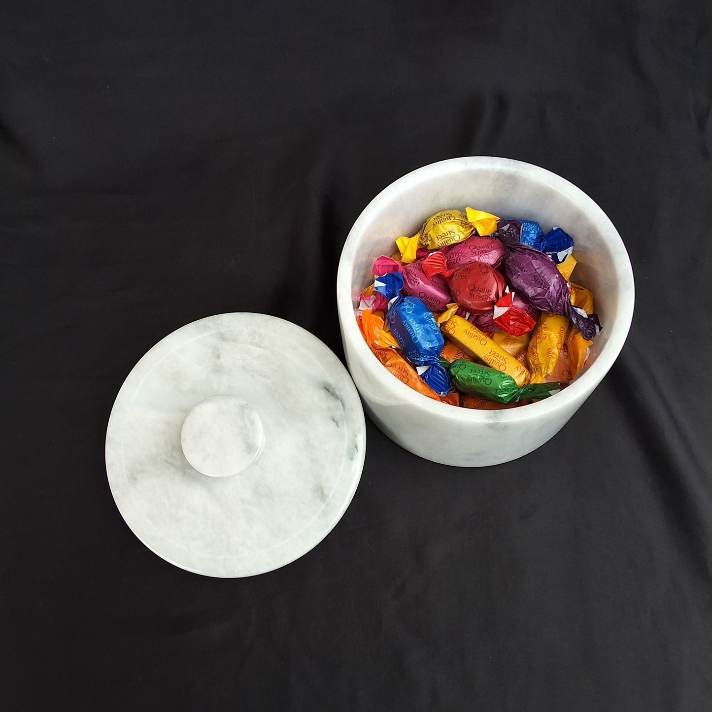 Ziarat White marble jar/ marble canister . hand crafted from natural marble in Pakistan. natural stone jar