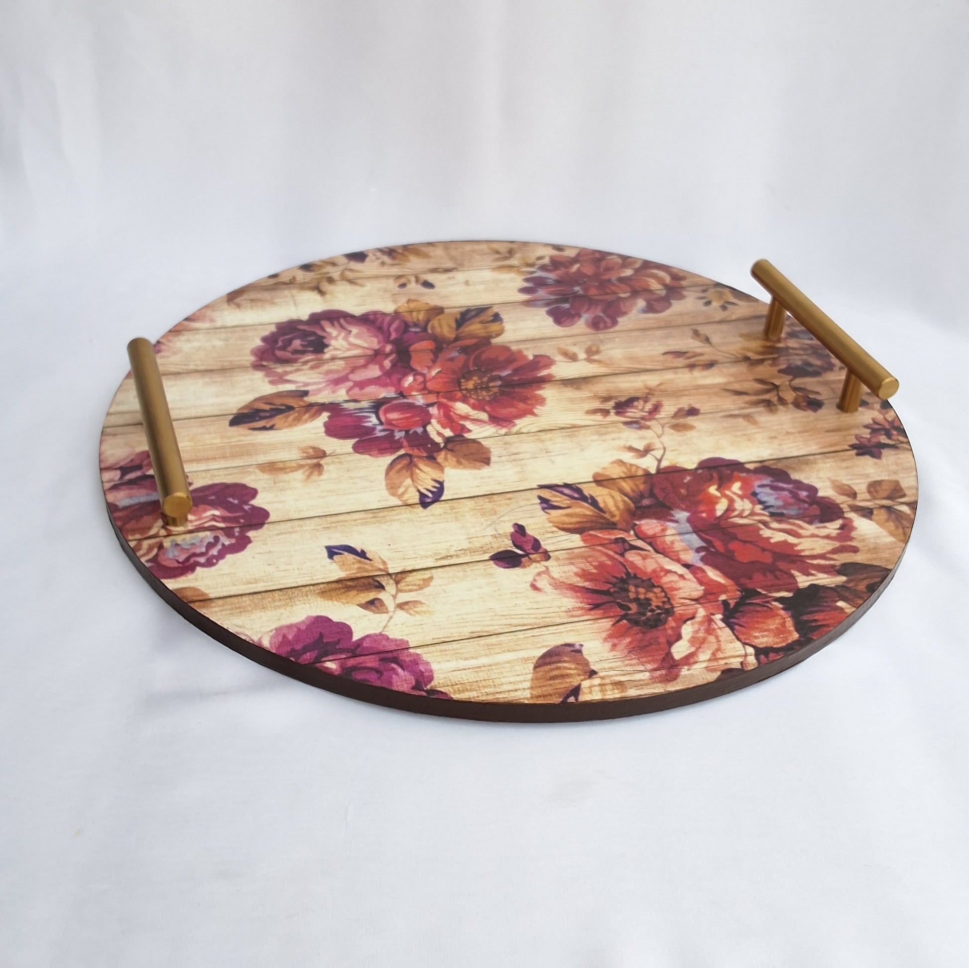 wooden tray in Pakistan. floral print. Can be used as a decorative tray or as a serving tray. 