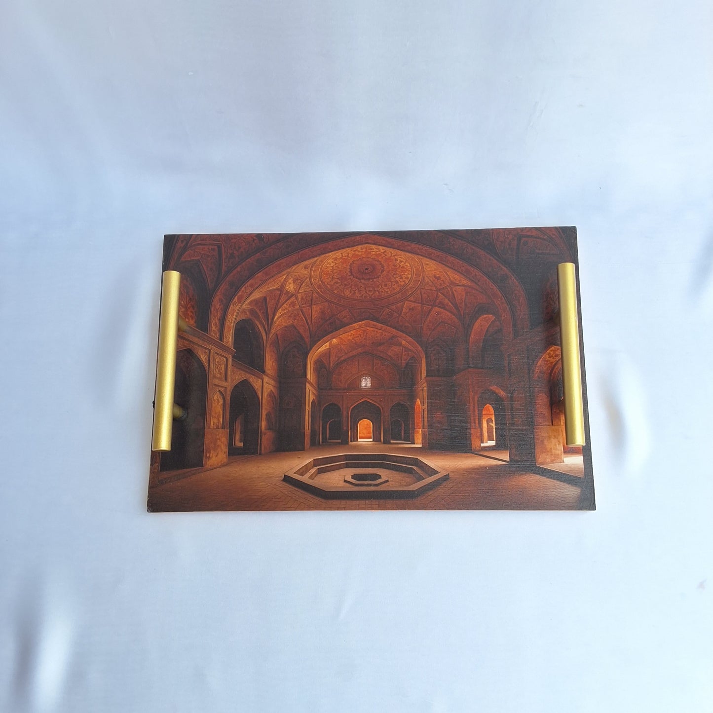 digitally printed wooden tray with Shahi hamam's picture printed on it. Serving tray, decorative tray. perfect for gifting