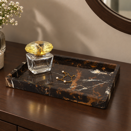 Black and Gold Marble Tray-Rectangular