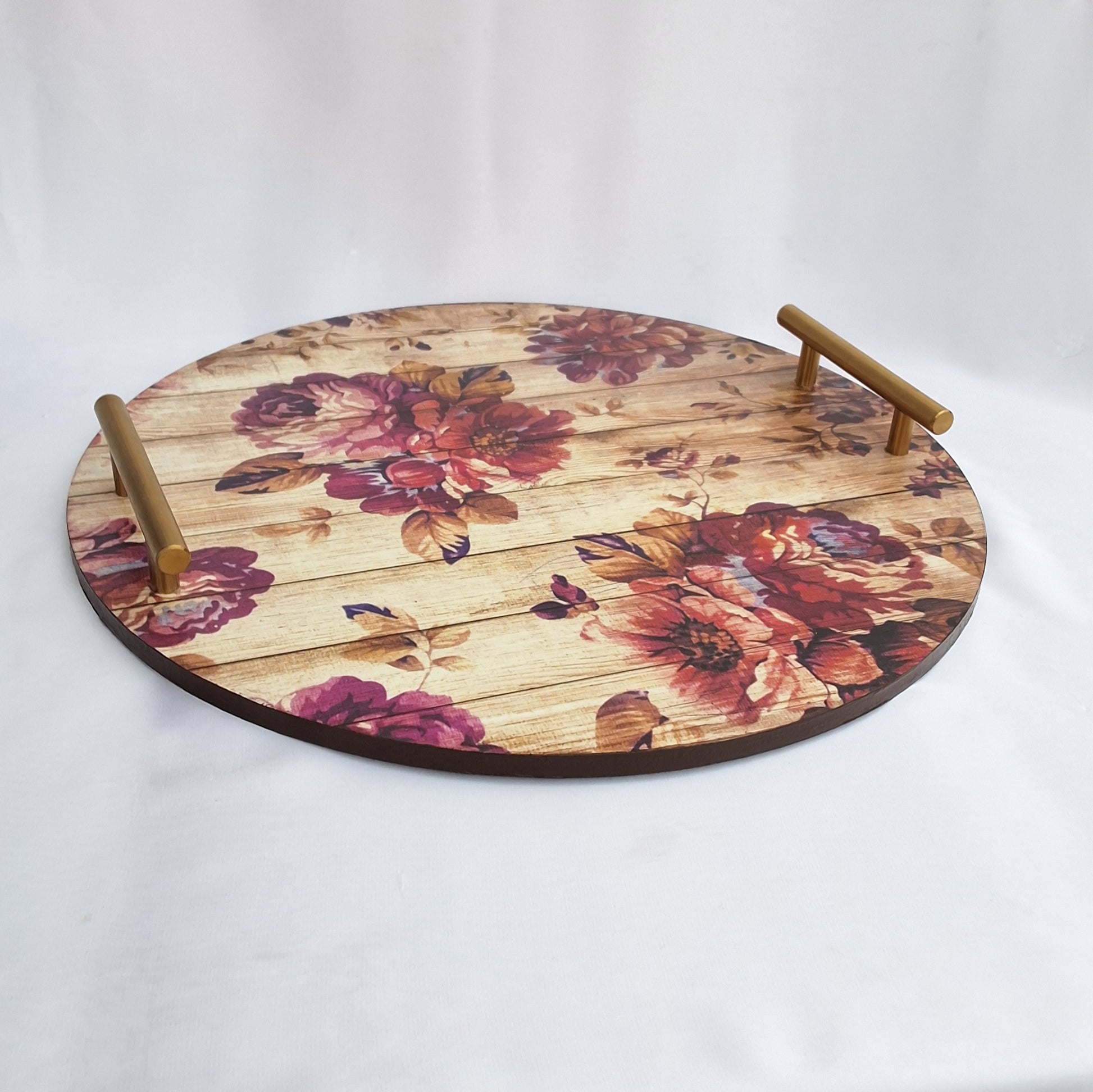 wooden tray in Pakistan. floral print. Can be used as a decorative tray or as a serving tray. 