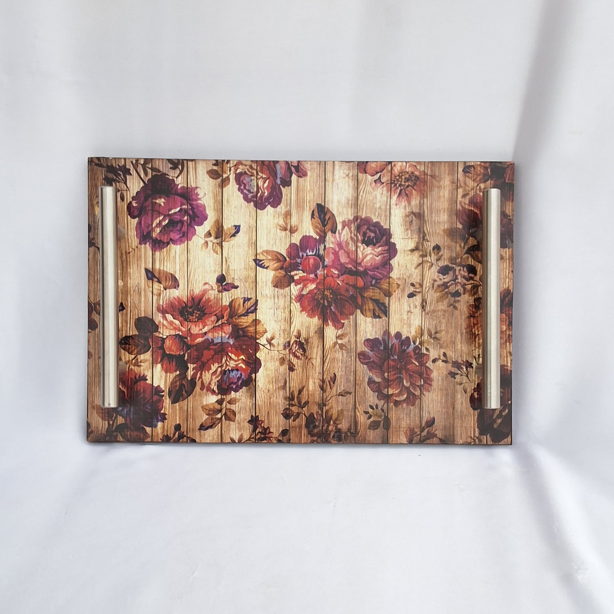 Digitally printed wooden tray. with flowers printed on it. Can be used as a decorative tray or as a serving tray. 