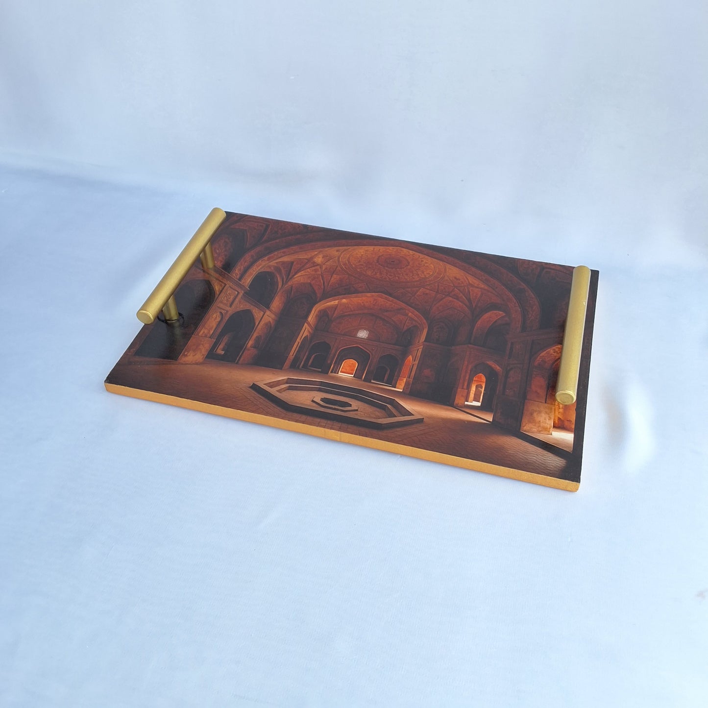 digitally printed wooden tray with Shahi hamam's picture printed on it. Serving tray, decorative tray. perfect for gifting